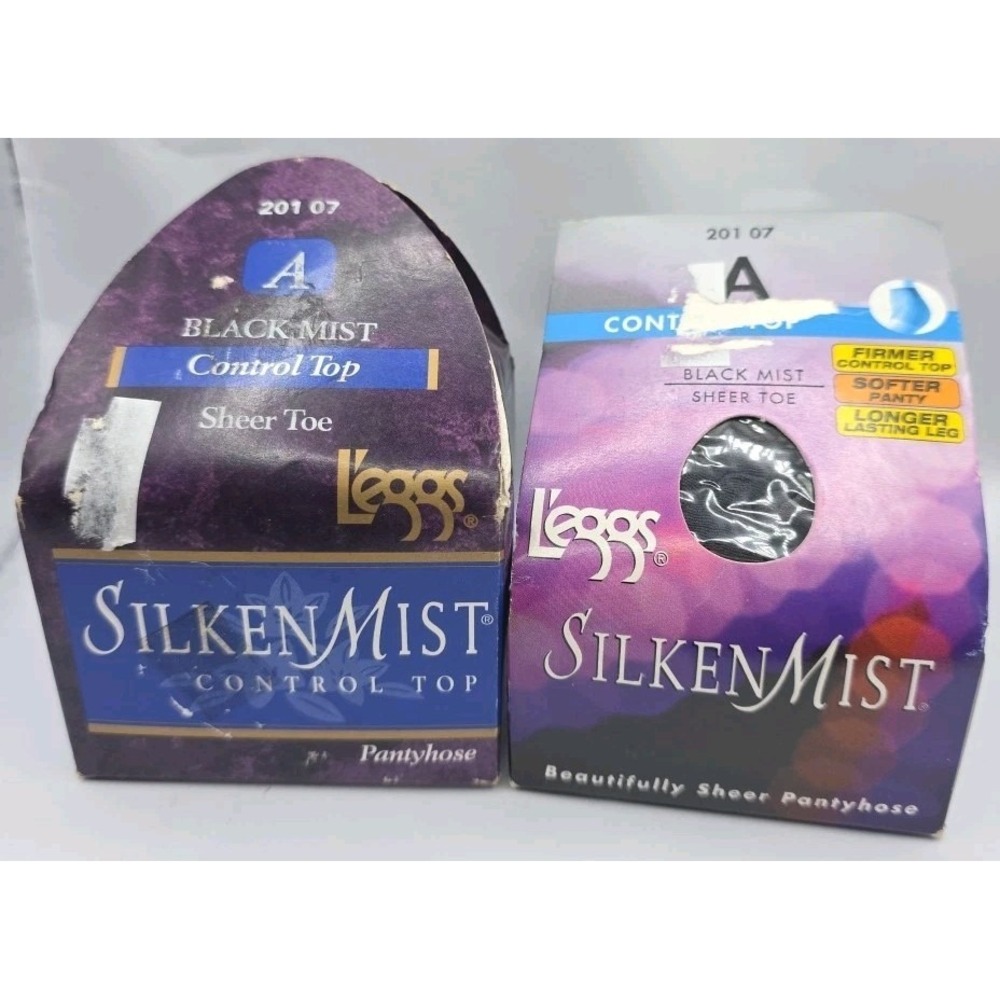 2 L'eggs Silken Mist Control Top Sheer Pantyhose Size A #20107 Black Mist